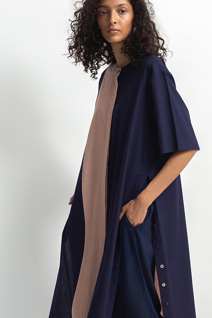 Navy Blue Patchwork Kurta Set by OFrida at Pernia's Pop Up Shop