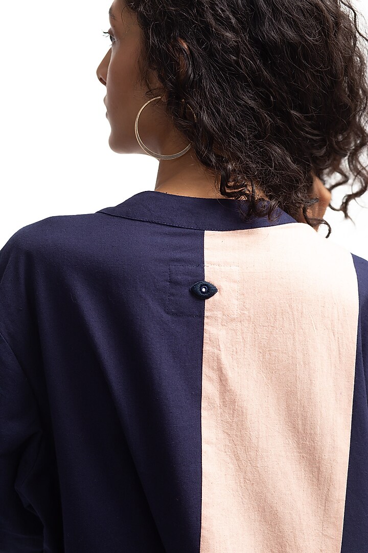 Navy Blue Patchwork Kurta Set by OFrida at Pernia's Pop Up Shop