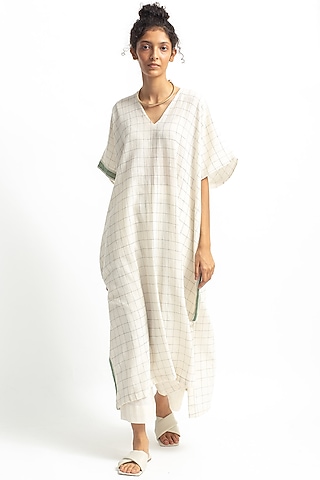 White & Black Embroidered Kaftan Kurta Set by OFrida