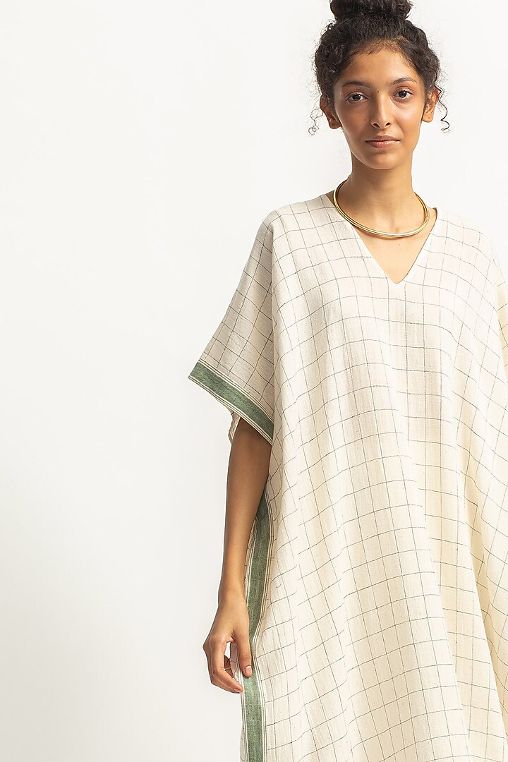 White & Black Embroidered Kaftan Kurta Set by OFrida at Pernia's Pop Up Shop