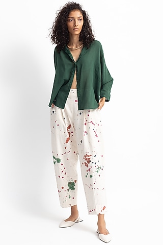 Mint Green & White Hand Painted Pant Set by OFrida