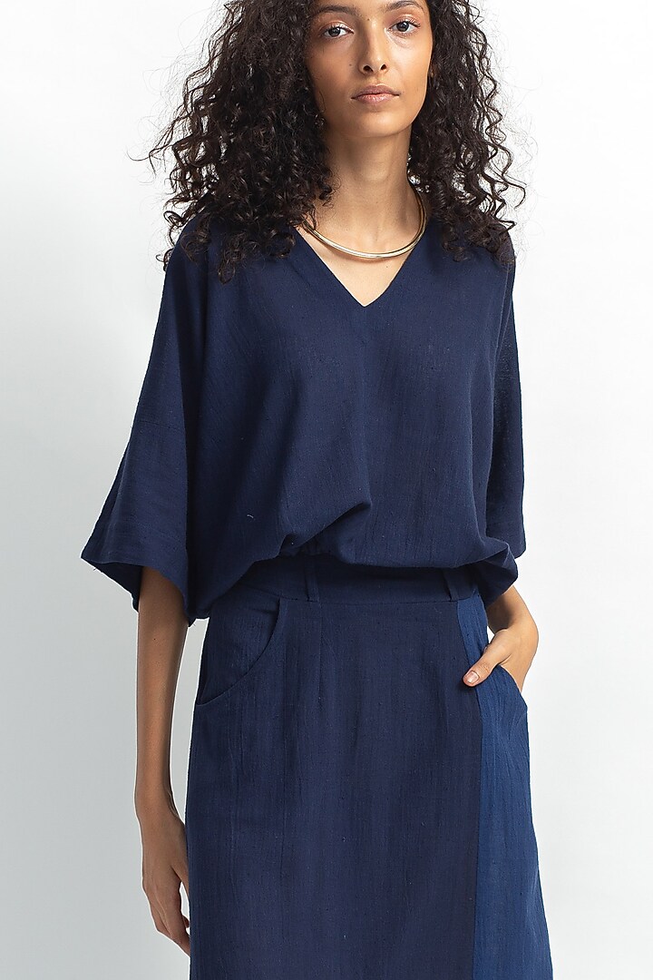 Navy Blue Relaxed Fit Skirt Set by OFrida at Pernia's Pop Up Shop