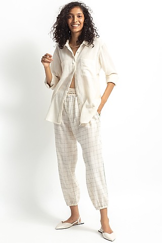 White Embroidered Shirt With Joggers by OFrida