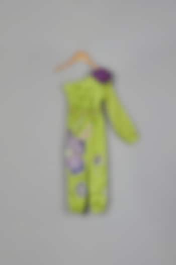 Lime Green Satin Jumpsuit For Girls by Offspring Closet