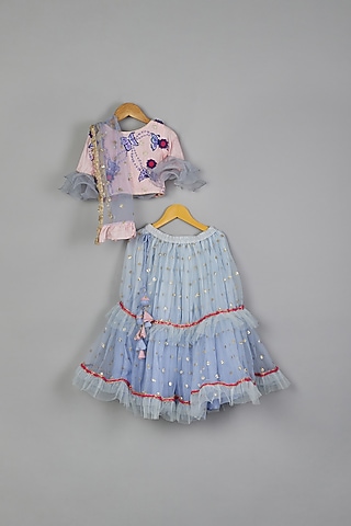 Lavender Embroidered Lehenga Set For Girls by Offspring Closet