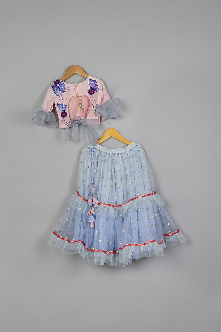 Lavender Embroidered Lehenga Set For Girls by Offspring Closet at Pernia's Pop Up Shop