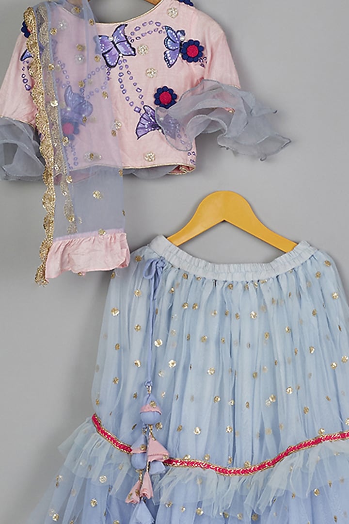 Lavender Embroidered Lehenga Set For Girls by Offspring Closet at Pernia's Pop Up Shop
