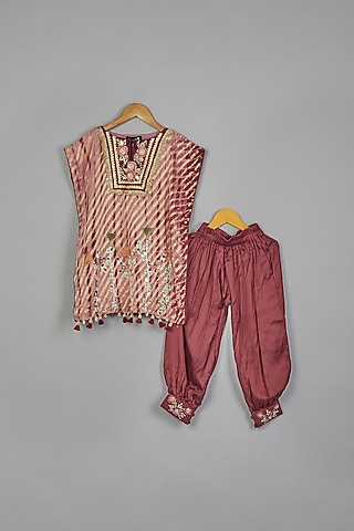 Peach Tie Dye Kurta Set For Girls by Offspring Closet