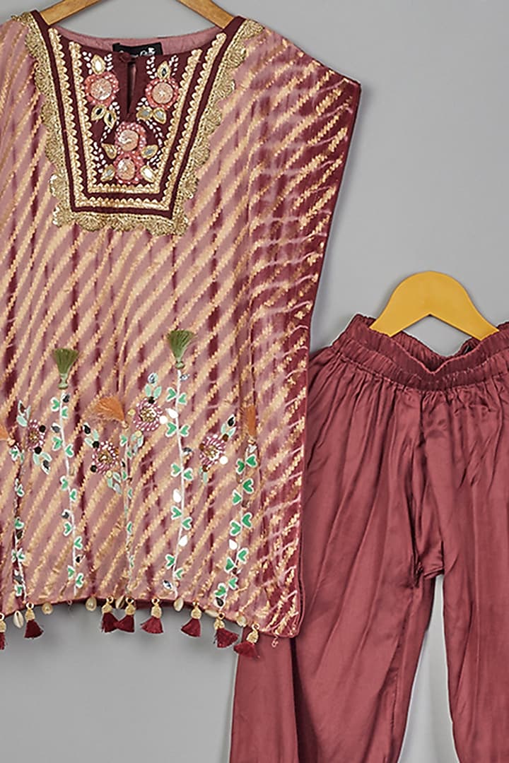 Peach Tie Dye Kurta Set For Girls by Offspring Closet at Pernia's Pop Up Shop