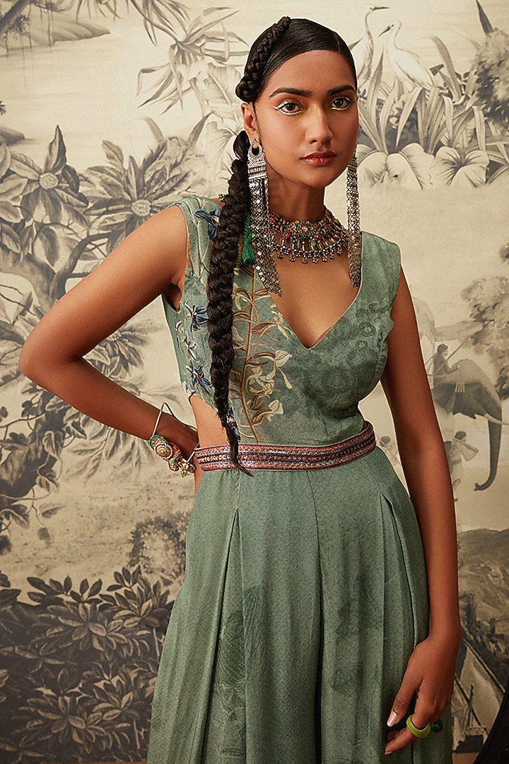 Sage Green Botanical Printed Jumpsuit by Kalista at Pernia's Pop Up Shop