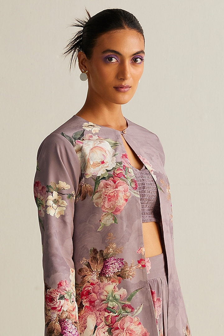 Lilac Natural Crepe Printed Co-Ord Set by Kalista at Pernia's Pop Up Shop