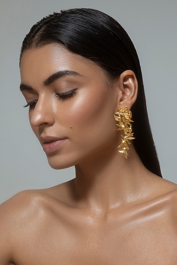 Matte Gold Plated Bird Long Earrings by Opalina at Pernia's Pop Up Shop