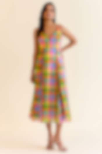 Multi-Colored Handwoven Pachranga Silk Organza Checkered Cocktail Dress by Ohfab by Aanchal & Akshita at Pernia's Pop Up Shop