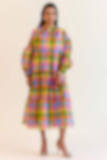 Multi-Colored Handwoven Pachranga Silk Organza Checkered Cocktail Dress by Ohfab by Aanchal & Akshita at Pernia's Pop Up Shop