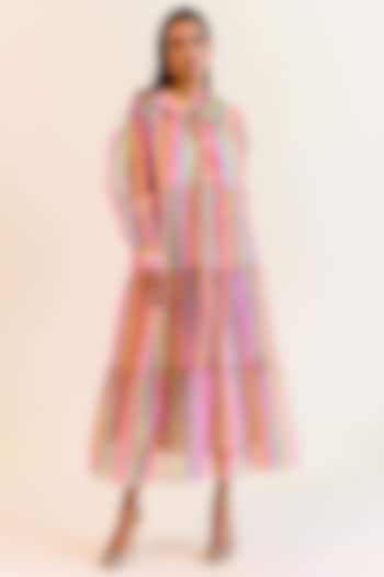 Multi-Colored Handwoven Pachranga Silk Tissue Checkered Cocktail Dress by Ohfab by Aanchal & Akshita at Pernia's Pop Up Shop