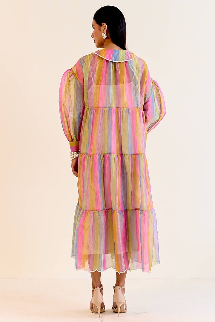 Multi-Colored Handwoven Pachranga Silk Tissue Checkered Cocktail Dress by Ohfab by Aanchal & Akshita at Pernia's Pop Up Shop