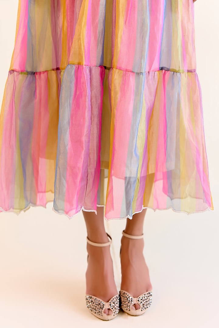 Multi-Colored Handwoven Pachranga Silk Tissue Checkered Cocktail Dress by Ohfab by Aanchal & Akshita at Pernia's Pop Up Shop