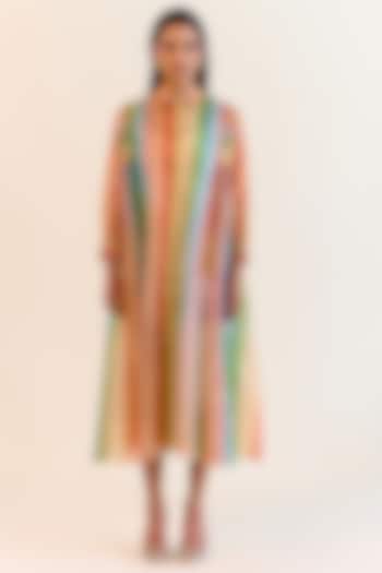 Multi-Colored Handwoven Satranga Silk Tissue Paneled Cocktail Dress by Ohfab by Aanchal & Akshita at Pernia's Pop Up Shop