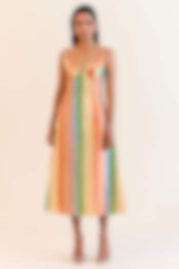 Multi-Colored Handwoven Satranga Silk Tissue Cocktail Dress by Ohfab by Aanchal & Akshita at Pernia's Pop Up Shop