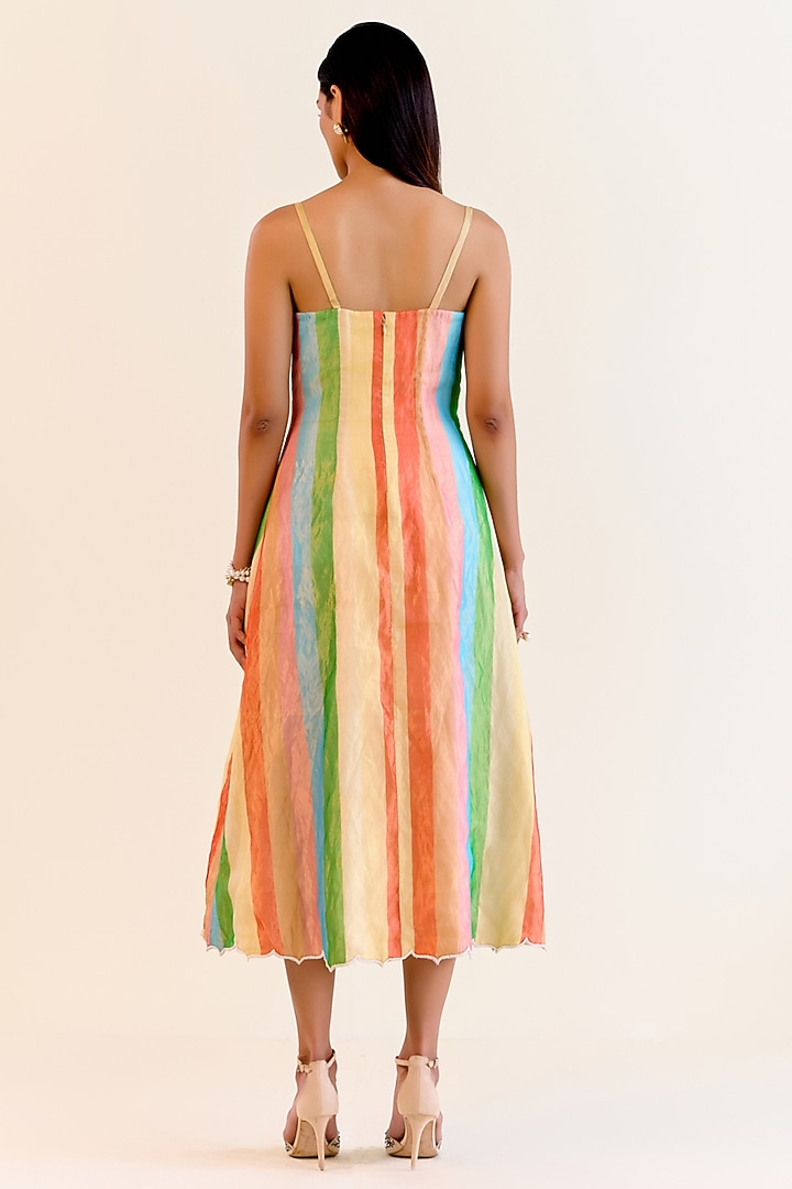 Multi-Colored Handwoven Satranga Silk Tissue Cocktail Dress by Ohfab by Aanchal & Akshita at Pernia's Pop Up Shop