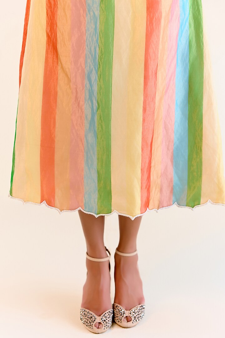 Multi-Colored Handwoven Satranga Silk Tissue Cocktail Dress by Ohfab by Aanchal & Akshita at Pernia's Pop Up Shop