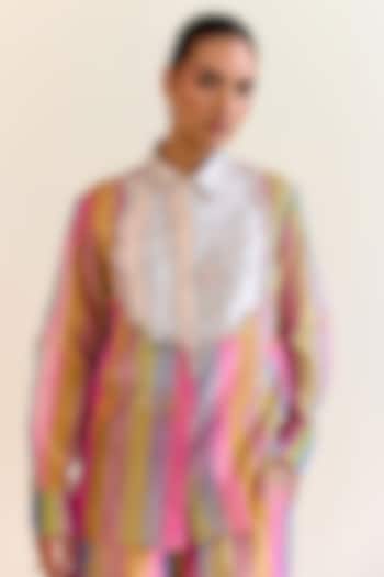 Multi-Colored Handwoven Pachranga Silk Tissue Embroidered Shirt by Ohfab by Aanchal & Akshita at Pernia's Pop Up Shop