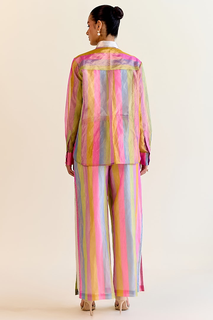 Multi-Colored Handwoven Pachranga Silk Tissue Embroidered Shirt by Ohfab by Aanchal & Akshita at Pernia's Pop Up Shop