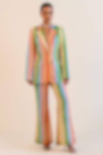 Multi-Colored Handwoven Satranga Silk Tissue Blazer Set by Ohfab by Aanchal & Akshita at Pernia's Pop Up Shop