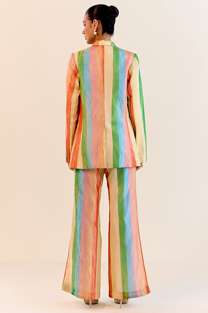 Multi-Colored Handwoven Satranga Silk Tissue Blazer Set by Ohfab by Aanchal & Akshita at Pernia's Pop Up Shop