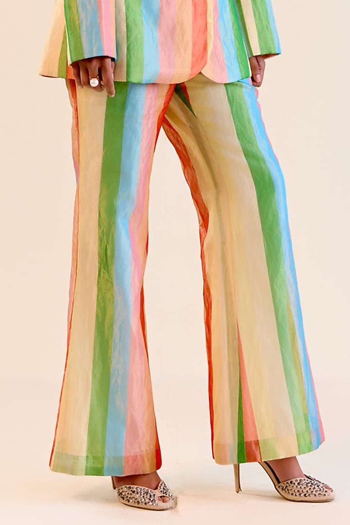 Multi-Colored Handwoven Satranga Silk Tissue Blazer Set by Ohfab by Aanchal & Akshita at Pernia's Pop Up Shop