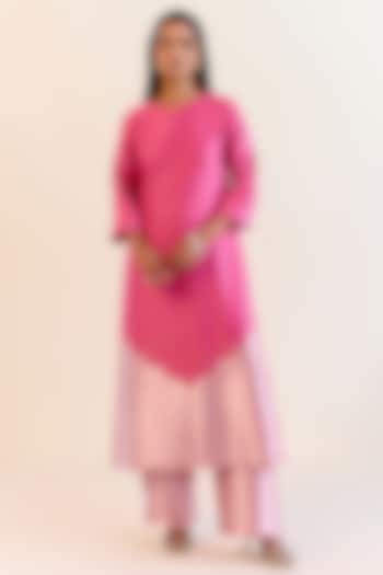 Pink Chanderi Silk & Handwoven Kimkhwaab Tissue Kurta Set by Ohfab by Aanchal & Akshita at Pernia's Pop Up Shop