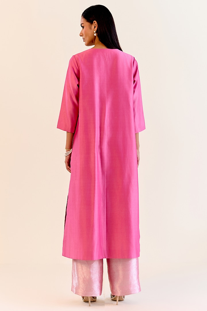 Pink Chanderi Silk & Handwoven Kimkhwaab Tissue Kurta Set by Ohfab by Aanchal & Akshita at Pernia's Pop Up Shop