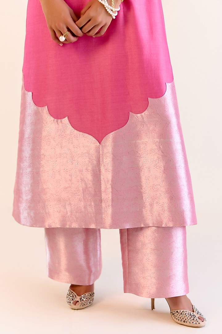 Pink Chanderi Silk & Handwoven Kimkhwaab Tissue Kurta Set by Ohfab by Aanchal & Akshita at Pernia's Pop Up Shop
