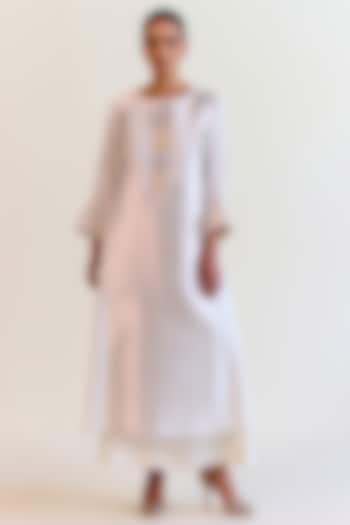 Silver Handwoven Kimkhwaab Tissue & Pure Silk Kurta Set by Ohfab by Aanchal & Akshita at Pernia's Pop Up Shop