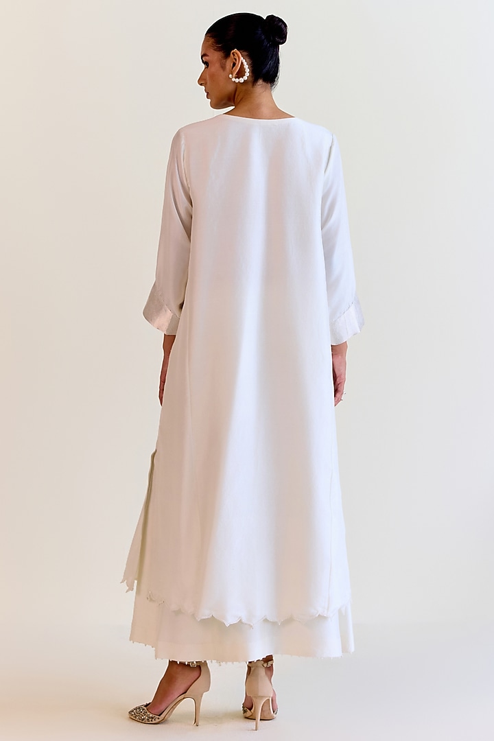 Silver Handwoven Kimkhwaab Tissue & Pure Silk Kurta Set by Ohfab by Aanchal & Akshita at Pernia's Pop Up Shop