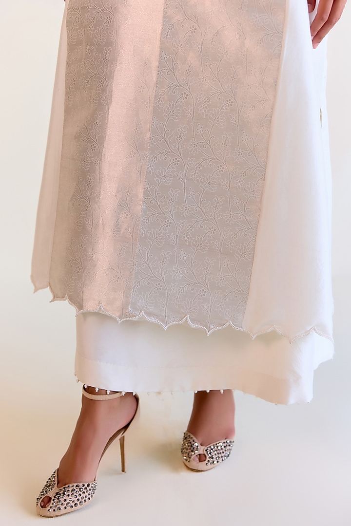 Silver Handwoven Kimkhwaab Tissue & Pure Silk Kurta Set by Ohfab by Aanchal & Akshita at Pernia's Pop Up Shop