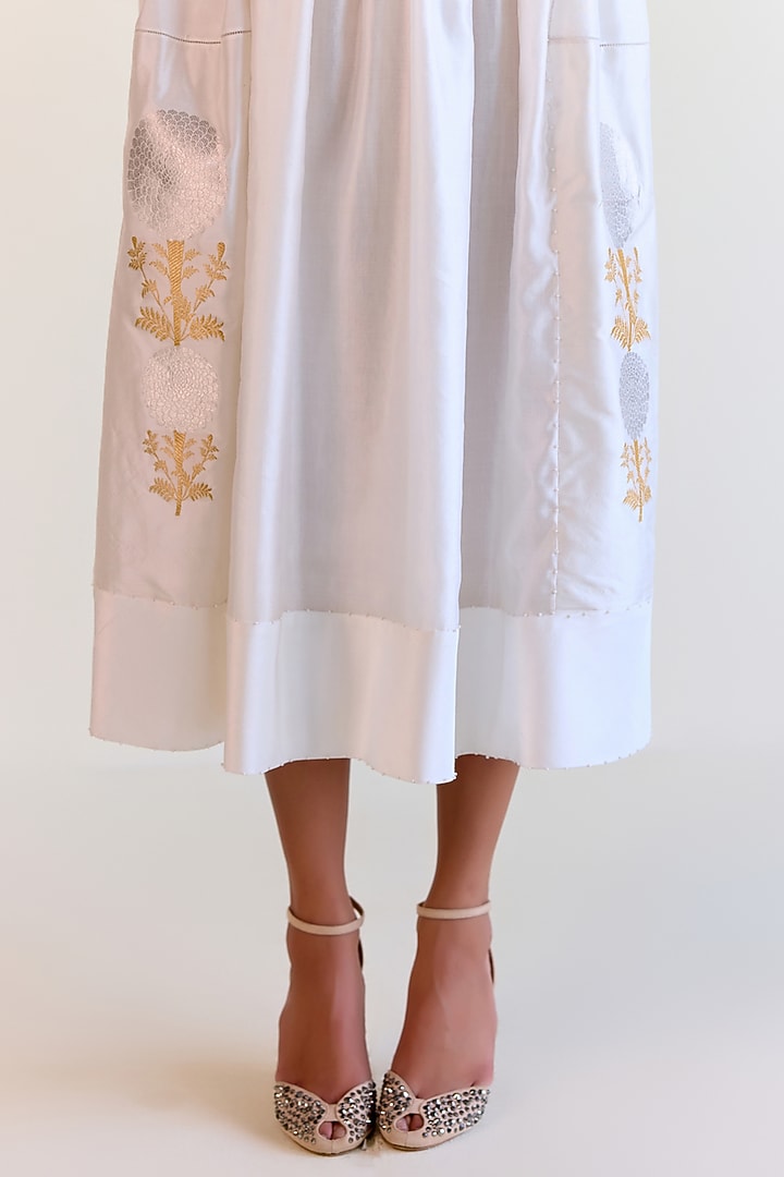 White Handwoven Karhua Silk Vacation Dress by Ohfab by Aanchal & Akshita at Pernia's Pop Up Shop