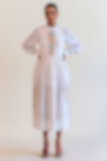 White Handwoven Karhua Silk Cocktail Dress With Shirt by Ohfab by Aanchal & Akshita at Pernia's Pop Up Shop