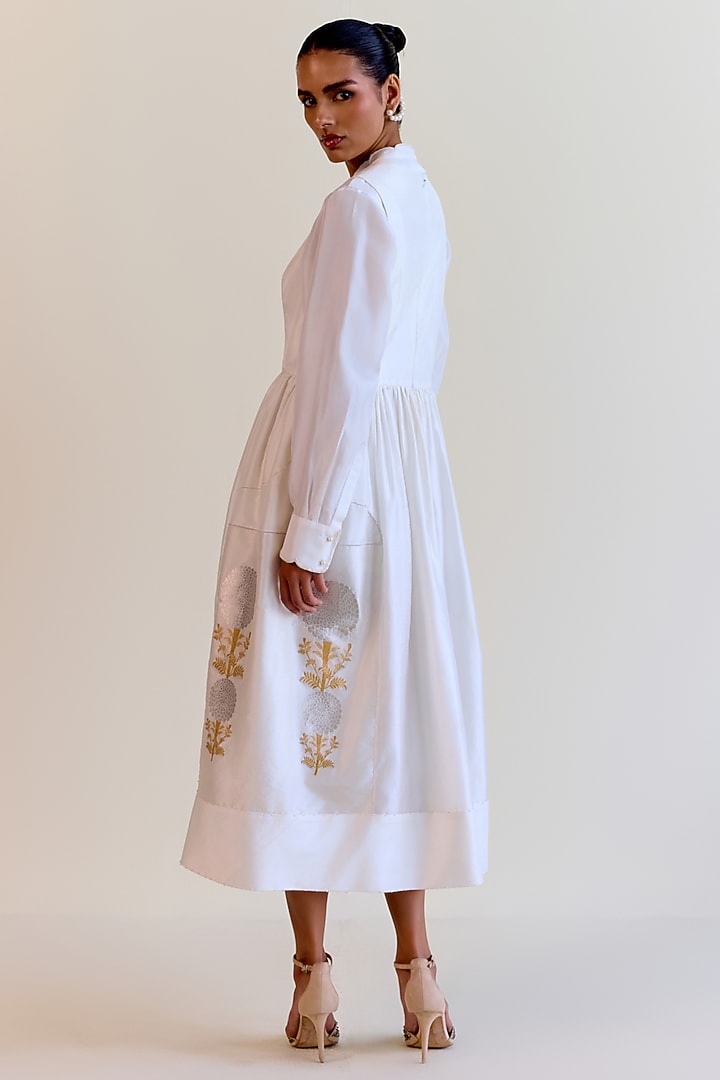 White Handwoven Karhua Silk Cocktail Dress With Shirt by Ohfab by Aanchal & Akshita at Pernia's Pop Up Shop