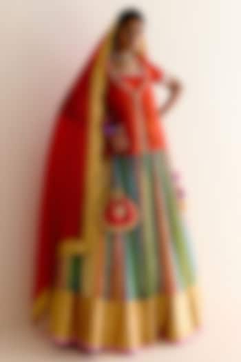 Red Silk Organza Koti With Blouse by Ohfab by Aanchal & Akshita at Pernia's Pop Up Shop