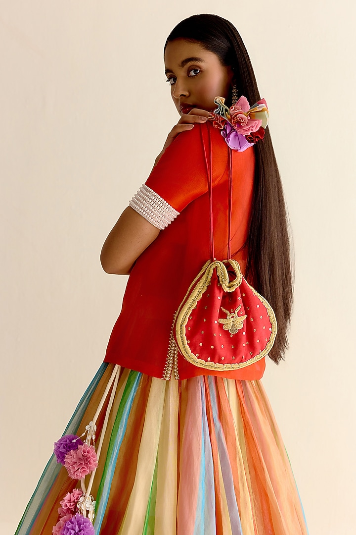 Red Silk Organza Koti With Blouse by Ohfab by Aanchal & Akshita at Pernia's Pop Up Shop