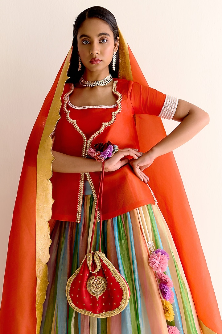 Red Silk Organza Koti With Blouse by Ohfab by Aanchal & Akshita at Pernia's Pop Up Shop