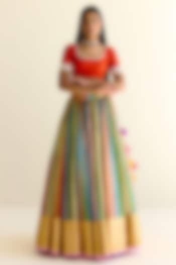 Multi-Colored Handwoven Pachranga Silk Tissue Wedding Lehenga by Ohfab by Aanchal & Akshita at Pernia's Pop Up Shop