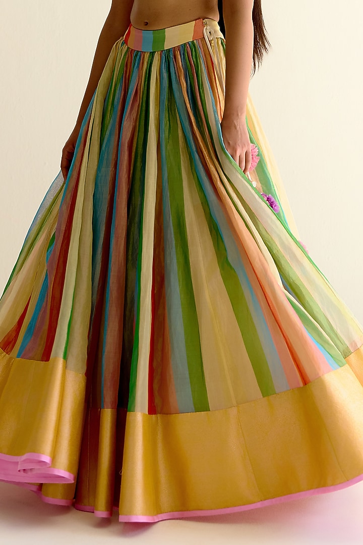 Multi-Colored Handwoven Pachranga Silk Tissue Wedding Lehenga by Ohfab by Aanchal & Akshita at Pernia's Pop Up Shop