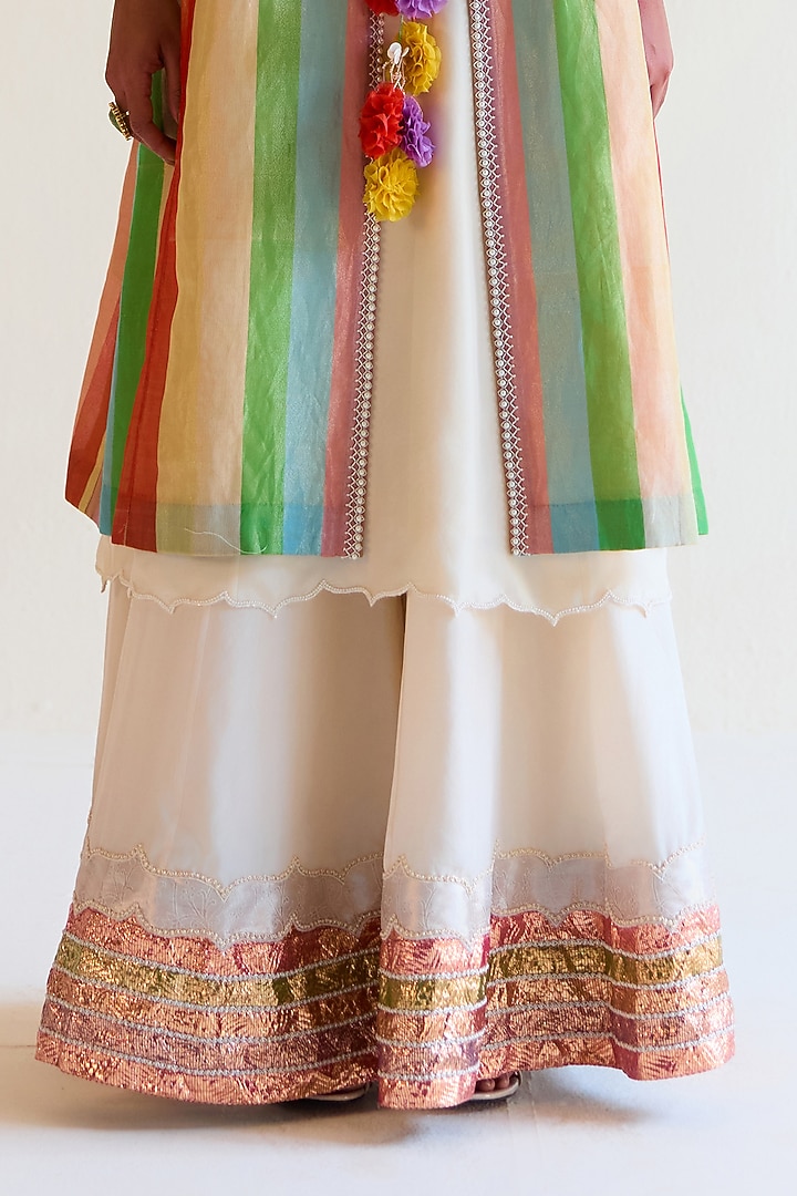 White Handwoven Satranga Tissue Choga Kurta Set by Ohfab by Aanchal & Akshita at Pernia's Pop Up Shop