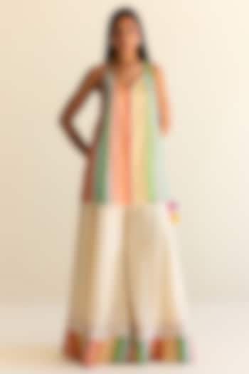 Multi-Colored Handwoven Satranga Silk Tissue Wedding Sharara Set by Ohfab by Aanchal & Akshita at Pernia's Pop Up Shop