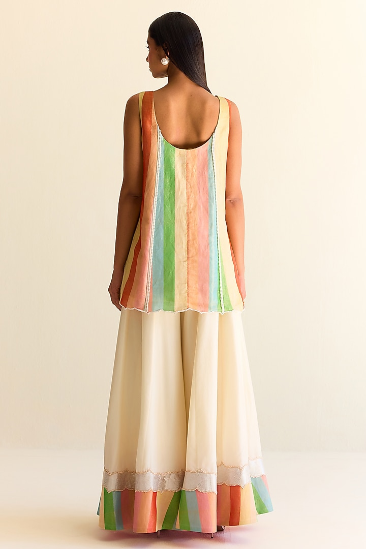 Multi-Colored Handwoven Satranga Silk Tissue Wedding Sharara Set by Ohfab by Aanchal & Akshita at Pernia's Pop Up Shop
