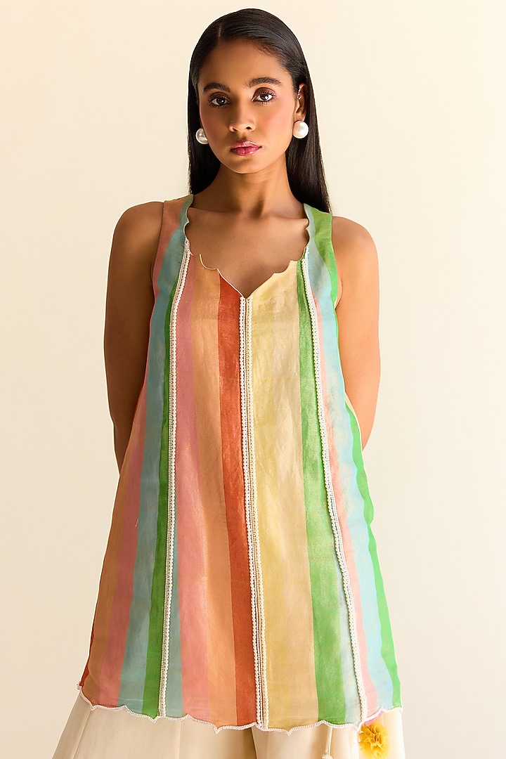 Multi-Colored Handwoven Satranga Silk Tissue Wedding Sharara Set by Ohfab by Aanchal & Akshita at Pernia's Pop Up Shop