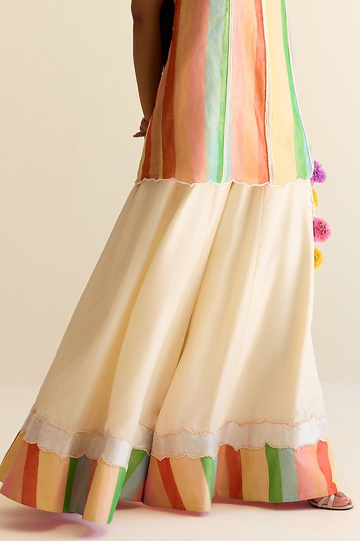 Multi-Colored Handwoven Satranga Silk Tissue Wedding Sharara Set by Ohfab by Aanchal & Akshita at Pernia's Pop Up Shop