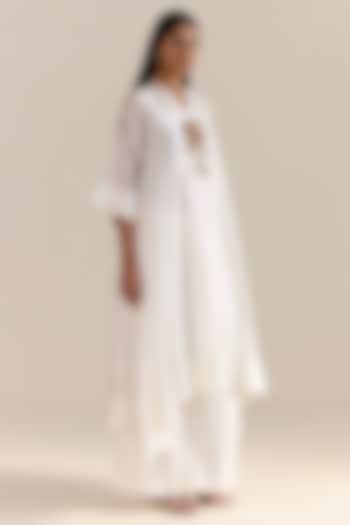 Ivory Handwoven Organza Silk Pearl Embroidered Kurta Set by Ohfab by Aanchal & Akshita at Pernia's Pop Up Shop